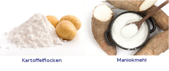 Kartoffelflocken und Maniokmehl